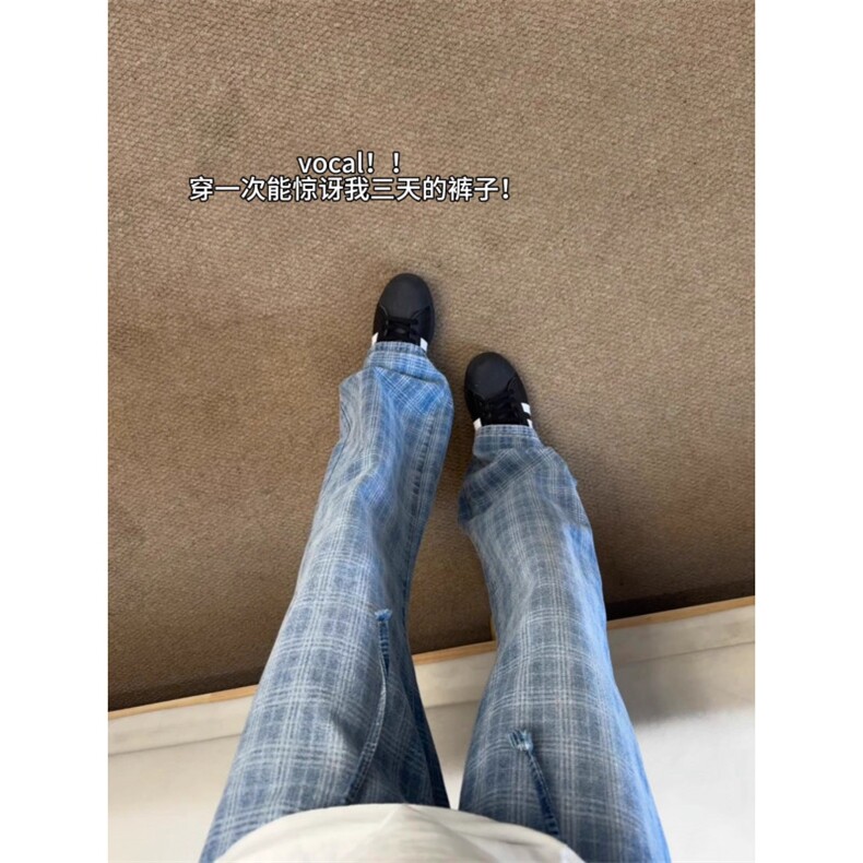 复古格子牛仔裤男款显瘦阔腿裤子美式高街微喇裤513ACK2043P39,男装牛仔裤,星座513A