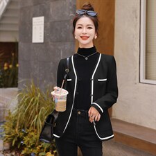 2022年撞色小香风外搭减龄气质长袖外套短款上衣女，女装套装/套裙，韩蜜菓