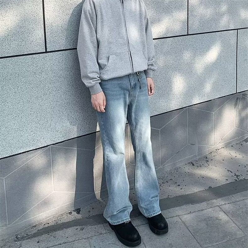 美式复古微喇矮个子显高洗水浅蓝牛仔裤NZD707,男装牛仔裤,星座516A