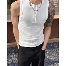 网图运动背心街头焦点中性设计款亨利领背心男夏季修身无袖T恤，男装背心/马甲，星座410-7