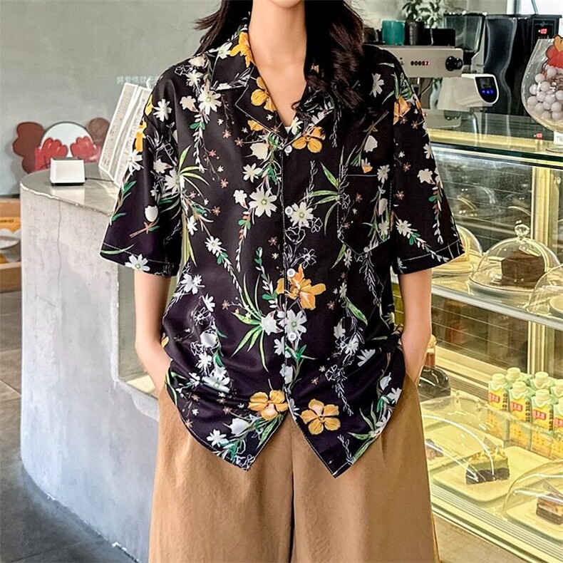 港风复古满印痞帅沙滩情侣花衬衫夏威夷短袖衬衣CS109/P30，女装衬衫，星座506
