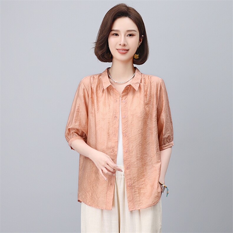 高端天丝短袖衬衫女夏季薄2025新款中年妈妈休闲气质百搭减龄上衣,女装衬衫,悦见她