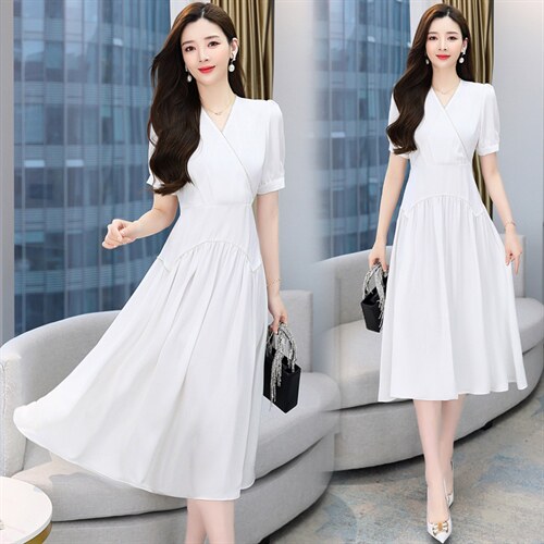 2023年夏季韩版时尚休闲修身钉珠中长款连衣裙，女装连衣裙，卡杰菲