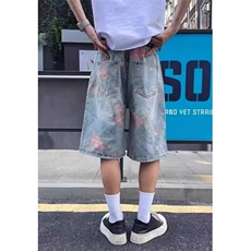潮标蒂花卉破洞牛仔短裤男女夏季潮流气质ins新款无品牌慵懒文艺，男装牛仔裤，星座506A