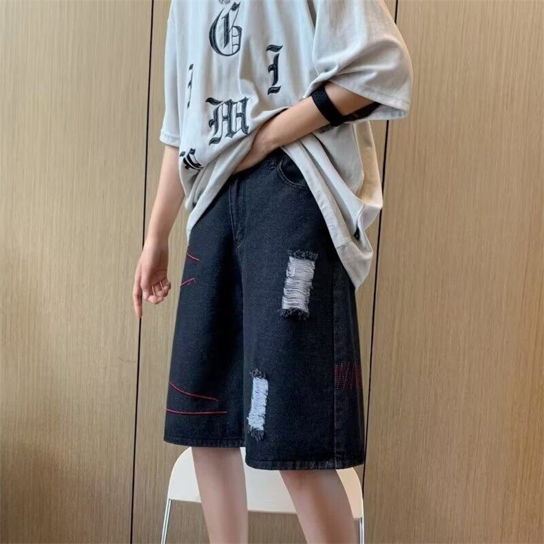 D1056-P38牛仔短裤酷夏季港风新款宽松直筒百搭外穿潮流青春短裤,男装牛仔裤,星座603-2