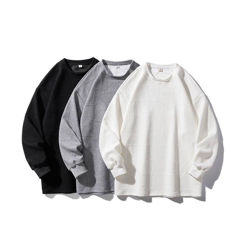 2026港风休闲大码M-5XL立体纯色方格花纹面料卫衣WY77050P38控58，男装卫衣，星座227-7