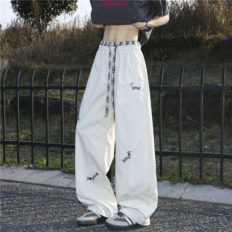 美式速干直筒裤子男夏季运动户外腊肠狗刺绣宽松阔腿垂感休闲长裤,男装休闲裤,电商D205
