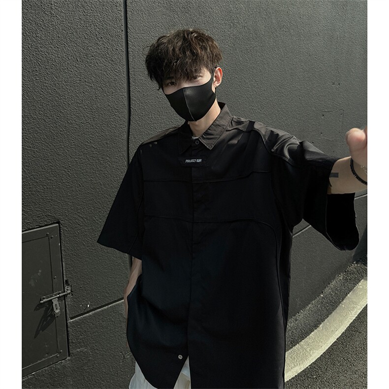 CS05-特P53抖音直播款男女休闲黑色短袖衬衫夏季美式潮牌衬衣,男装衬衫,电商B327