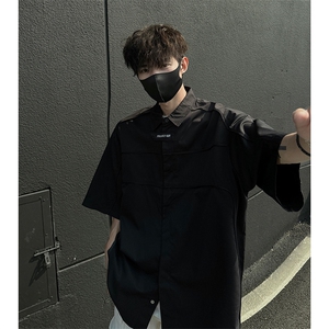 CS05-特P53 抖音直播款男女休闲黑色短袖衬衫夏季美式潮牌衬衣图片