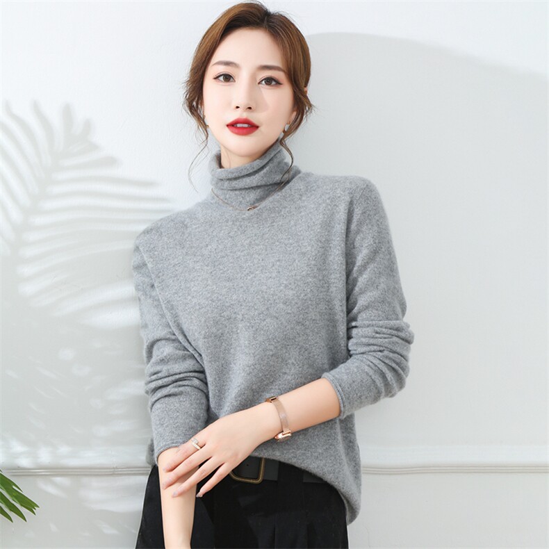 山羊绒衫女堆堆领针织打底毛衣羊毛衫女,女装羊绒衫,旭日羊绒
