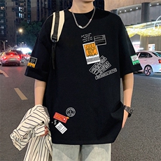 T822宽松短袖T恤男夏季2025新款半袖港风chic潮牌男生体恤衫，男装T恤，星座304A-1