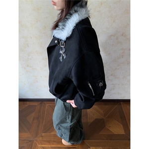 W11021-P118 网图现货 美式十字架麂皮绒毛领棉服座山雕加厚外套图片