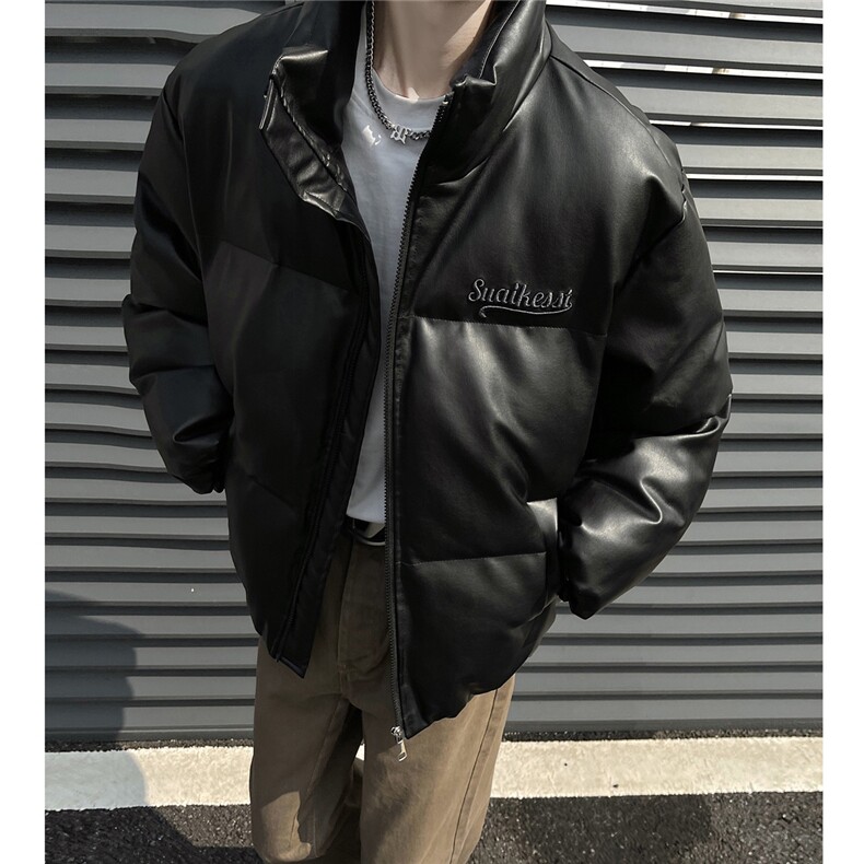 男装2026冬装宽松绣花PU皮棉衣港风大码棉服面包服外套S367-P128图片