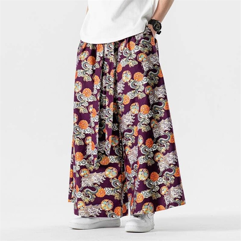 夏季大码风休闲直筒阔腿长裤潮新中式裙裤男女汉服K252/P70，男装民族服装，钱塘713