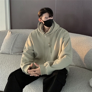 情侣秋冬美式复古假两件加绒加厚连帽卫衣半拉链外套 D318-1 P78图片