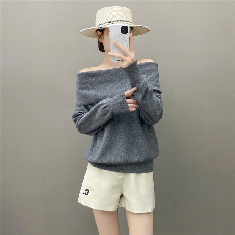 HE|性感女人露肩baby山羊绒衫女宽松一字领针织衫打底衫毛衣,针织衫/毛衣,国旺羊绒