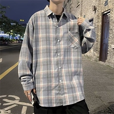 2024春秋季格子衬衫男长袖男装港风宽松学生休闲衬衣潮G042/P34，男装衬衫，星座506