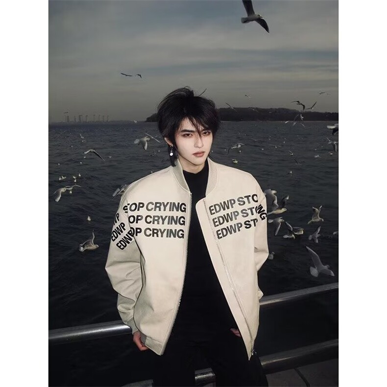 美式字母印花短款棒球服男春秋廓形垫肩高级感飞行外套JKX38,女装短外套,星座516A