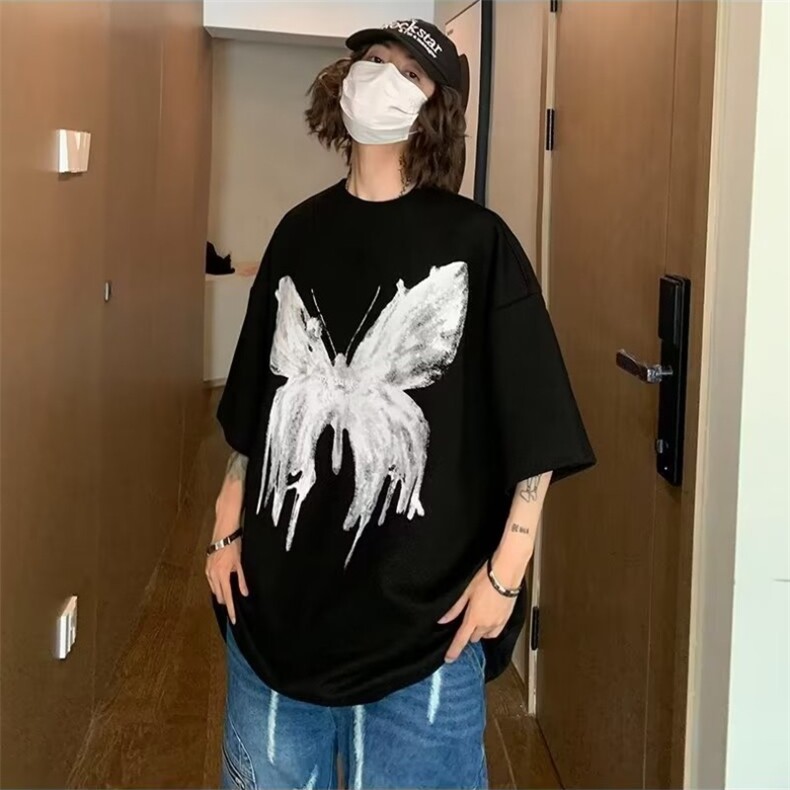 T0681-P25黑白蝴蝶纯棉印花短袖美式潮流男女款上衣,男装T恤,星座617A-2