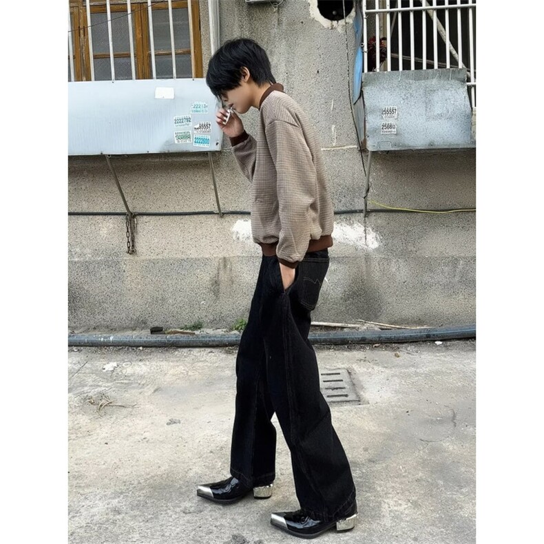秋季复古千鸟格撞色拼接Polo领条纹衫休闲长袖T恤卫衣WYX79,男装Polo衫,星座516A
