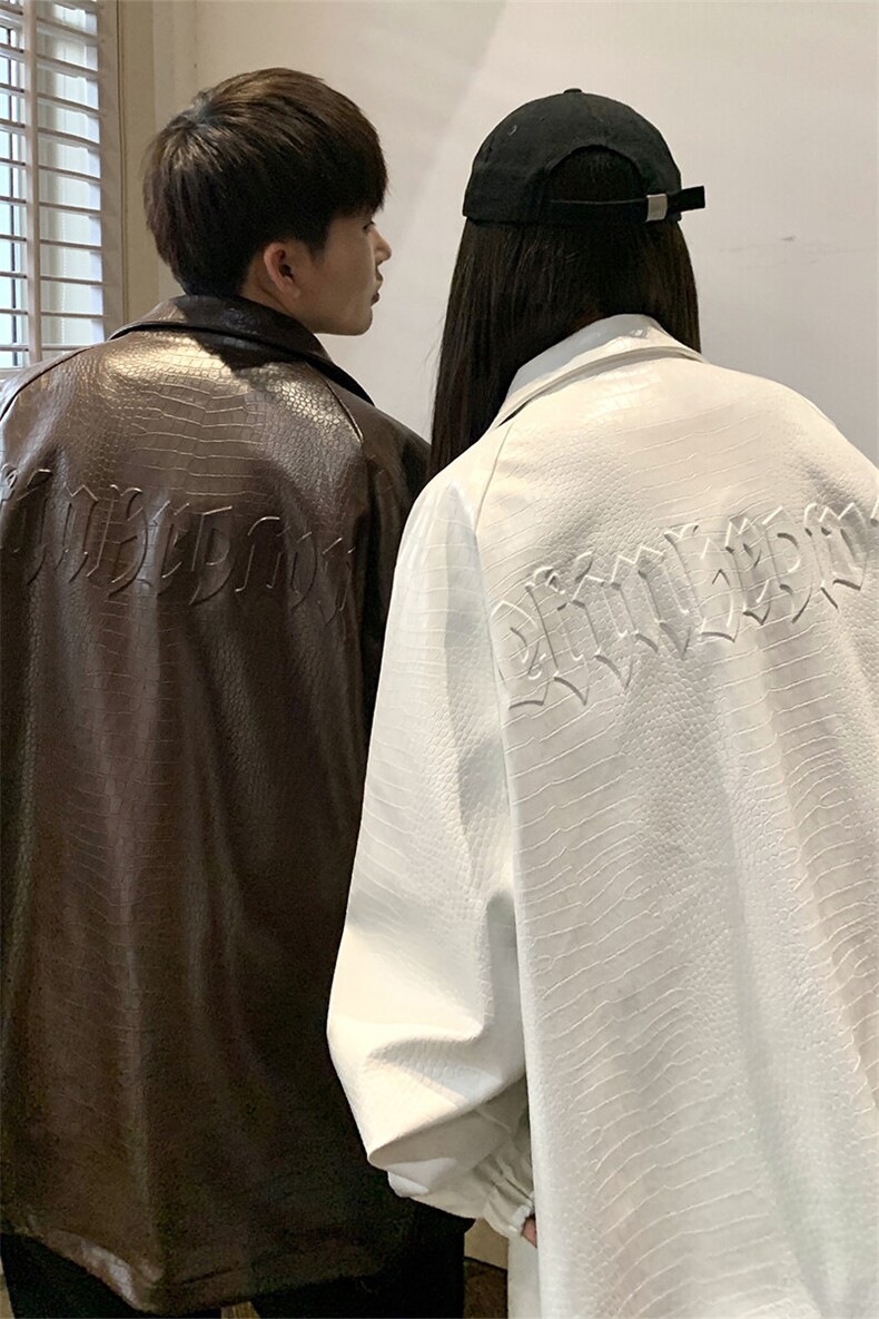 港风钢印夹克大码M-5XL皮衣鳄鱼纹情侣皮衣男外套JK8749P90控128,男装夹克,星座227-7
