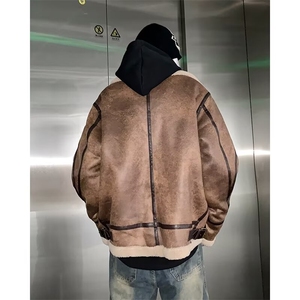 麂皮绒一体羊羔棉衣男潮工装高街ins羊羔毛加厚棉服  M2909 P100图片