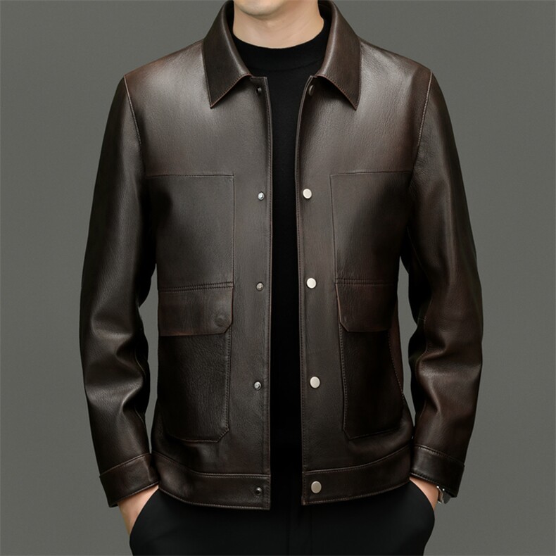 DLSN28313秋冬新款男士海宁皮衣翻领机车夹克山羊皮皮衣男，男装夹克，电商B360