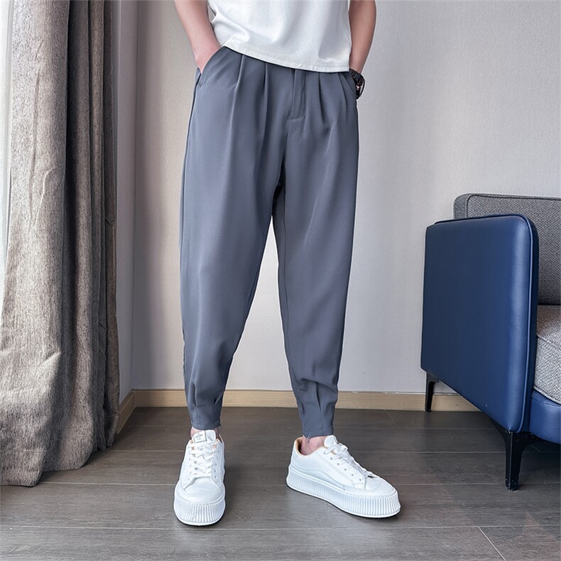 春夏季休闲裤小脚滑爽冰丝裤抖音拉链小西裤A210-K2195-P50,男装西裤,星座210-3