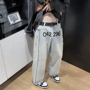 牛仔裤男秋季潮大码休闲裤子高街N8110P42图片