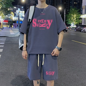 ！2025夏季男士华夫格短袖套装百搭学生运动一套HTZ128P50图片