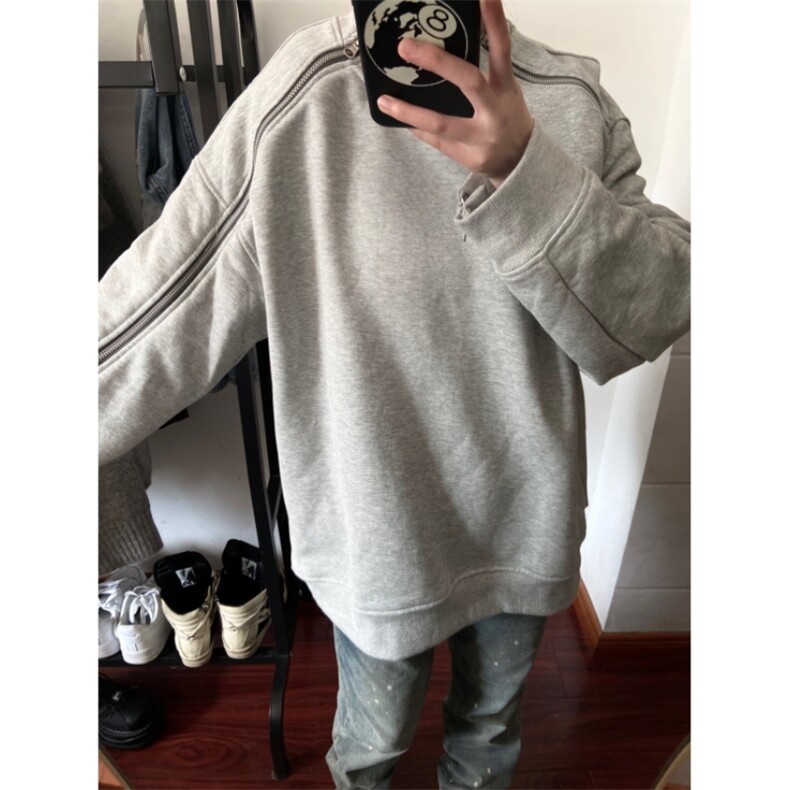 加绒可选~小众设计感毛圈布金属拉链卫衣，现货1005-XLWY01-P48,男装卫衣,星座1005