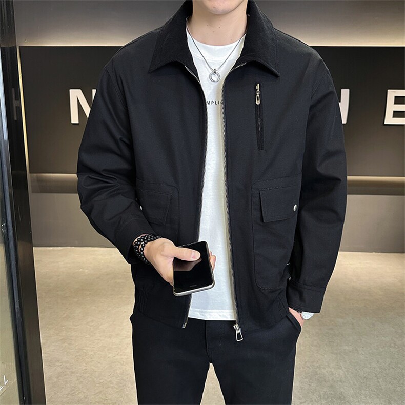 休闲纯色长袖上衣男休闲百搭夹克翻领纯棉外套A329-JK2503-P115,男装夹克,电商A329