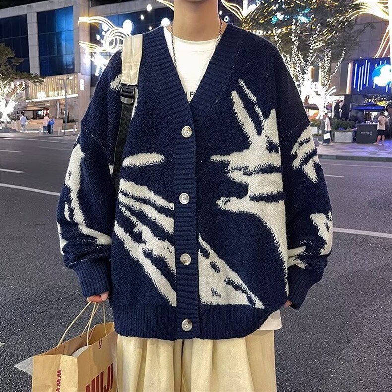 美式复古鹿毛绒开衫针织衫男女宽松慵懒风男百搭ins毛衣MA23-P52,男装针织衫/毛衣,星座1008