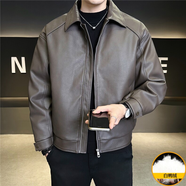 新标90绒 皮夹克羽绒服男冬季2025新款翻领外套 A313-8666-P255图片