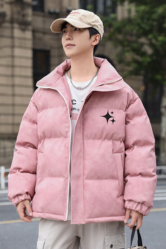 港风冬季新款棉衣男印花宽松PU皮立领面包服大码外套男MY625-P128,男装棉衣,星座505-3