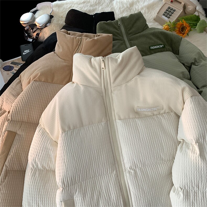 肌理感粉色立领棉服男款冬季加厚日系复古棉衣高级感潮流棉袄外套图片