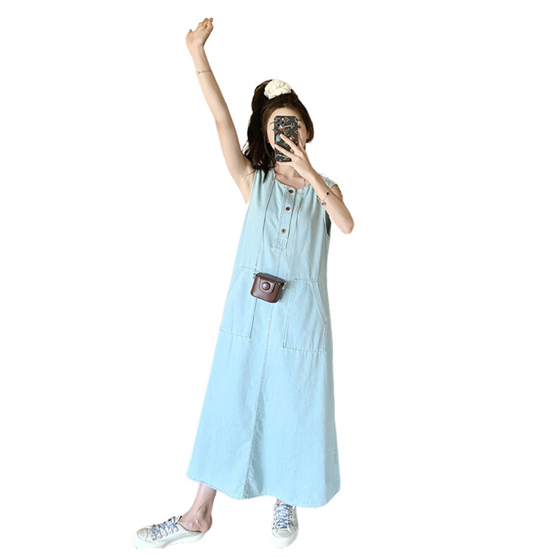 小个子显瘦洋气减龄连衣裙女夏2025新款超好看韩系chic牛仔背心裙,女装连衣裙,浙宝212A
