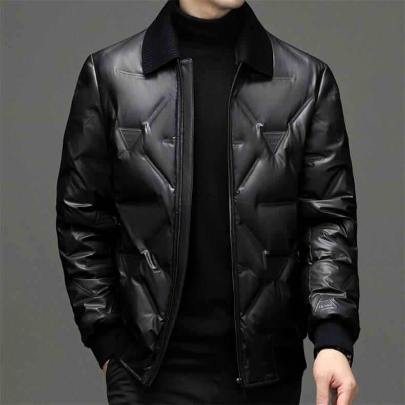冬季新款男士立领加厚保暖皮羽绒服中年商务休闲时尚男装上衣外套,男装羽绒服,电商B212（原钱塘6029）
