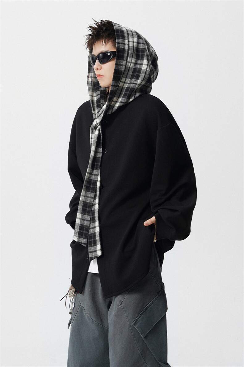WY10143-特p49控88设计感高质感大帽子连帽格子撞色大码卫衣男,男装卫衣,电商A059
