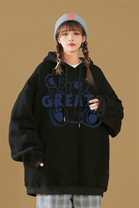 中性 秋季潮流卡通印花上衣宽松连帽卫衣 W239  P35控58加绒P45图片
