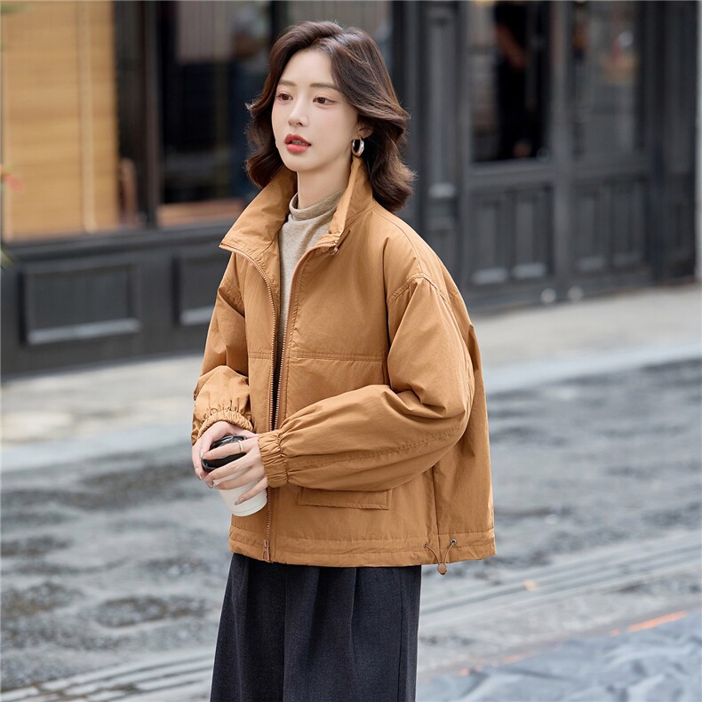 咖色立领夹棉服女短款厚外套秋冬2025新款休闲二棉衣小个子棉袄,女装棉衣/棉服,梦懿尔