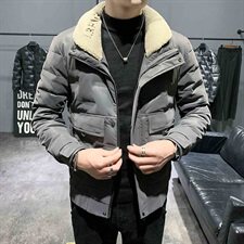 店主风pu皮羽绒服韩版刺绣毛领立领冬季潮男外套C301B-YR01，男装羽绒服，电商C301B
