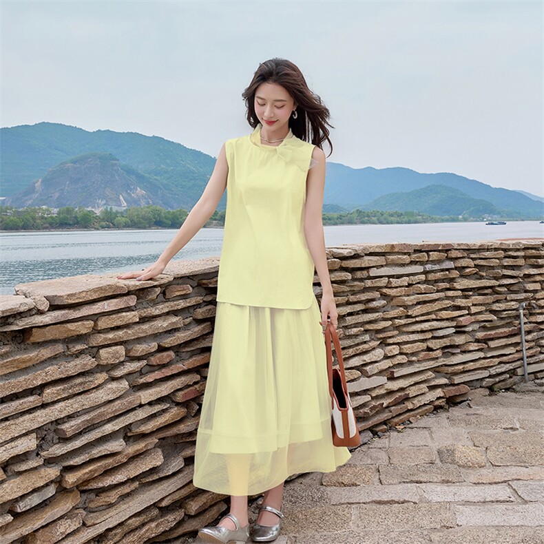 小香风无袖网纱半身裙套装女夏2025新款氛围感绝美洋气超仙两件套,女装套装/套裙,凯瑟曼