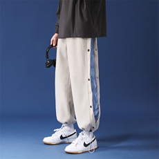 K3135/P55冬季中性风呢料排扣毛呢休闲裤男女潮束脚大码直筒裤子，女装休闲裤，电商A141