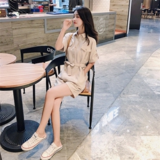 现货爆款夏装时尚短袖连身裤纯色工装连体衣裤，女装连体裤，艾青服饰