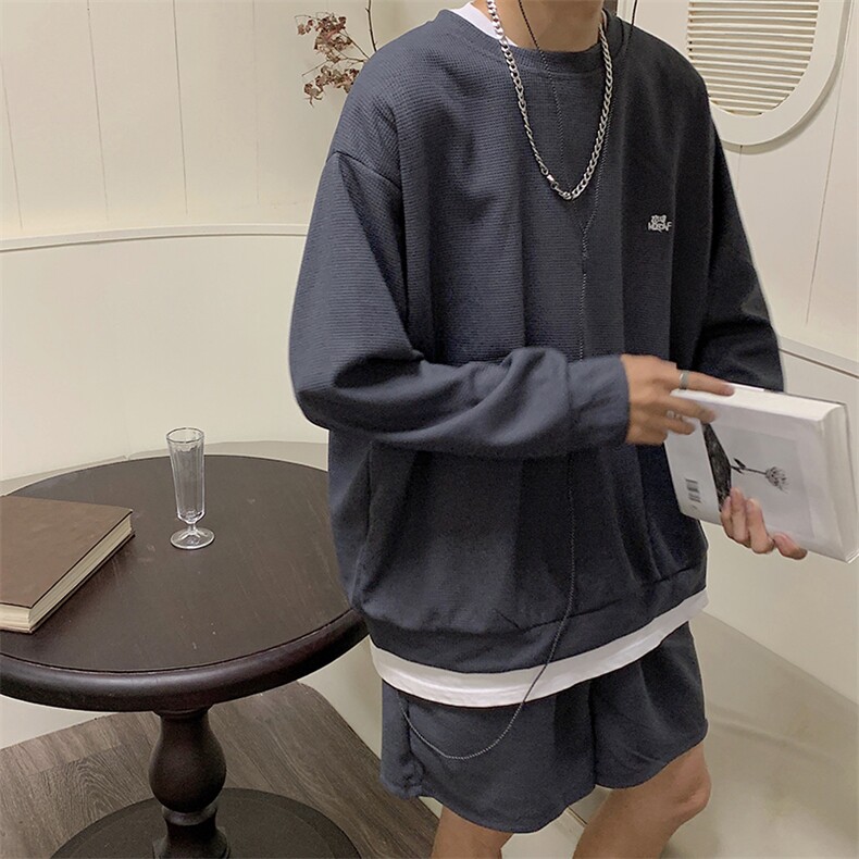 套装男韩版潮长袖t恤2023夏季新款ins宽松帅百搭两件套W2968-P43,男装休闲套装,星座412-2