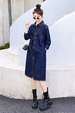 时尚显瘦牛仔披风连衣裙女长袖气质百搭宽松大码春秋季新款裙子图片