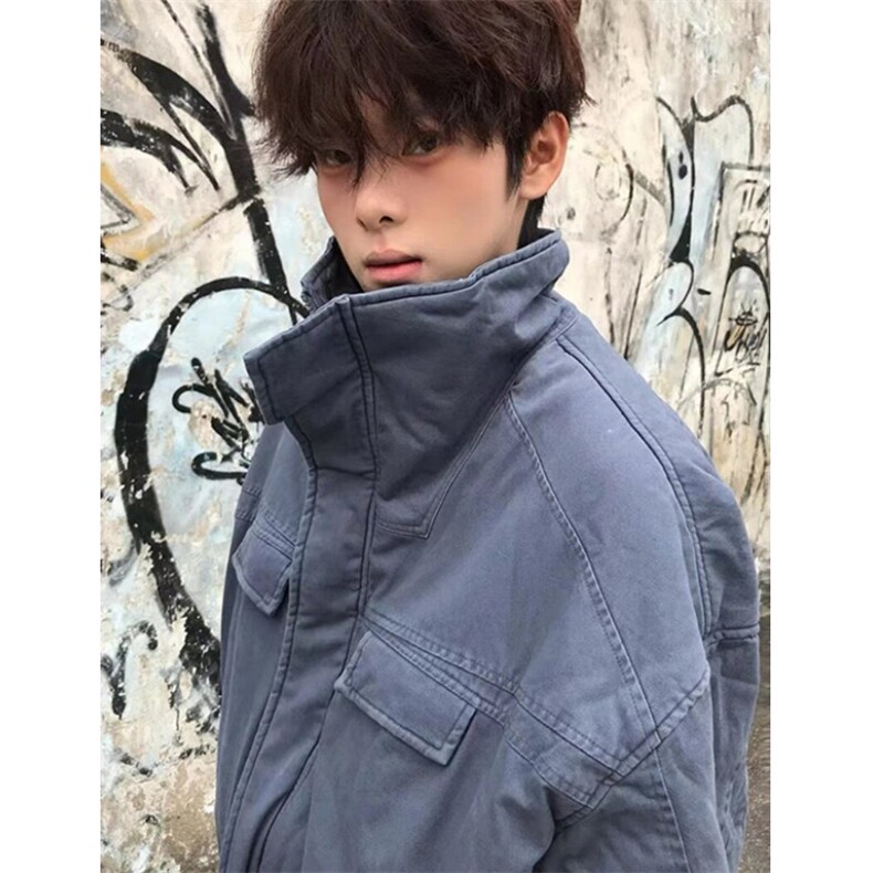 美式复古立领牛仔外套男女春秋冬季加绒加厚棉服夹克JK60,男装工装外套,星座1116A（原606A-3）