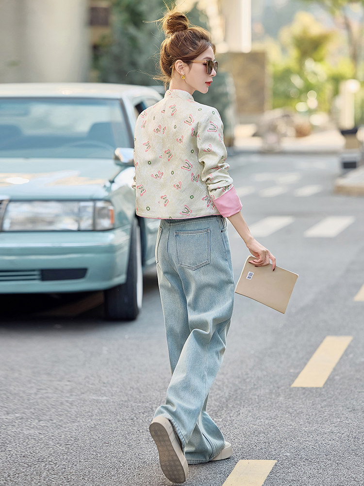 新中式重工刺绣宋锦外套女2025春装新款国风年轻款洋气显瘦上衣,女装短外套,水衣源