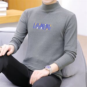 冬季半高领双面绒刺绣字母卫衣男加绒加厚保暖打底衫长袖灰333P28图片